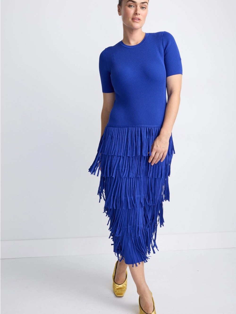Simon Miller Electric Blue Ribbed Knit Dress with Fringe - Picture 4 of 9